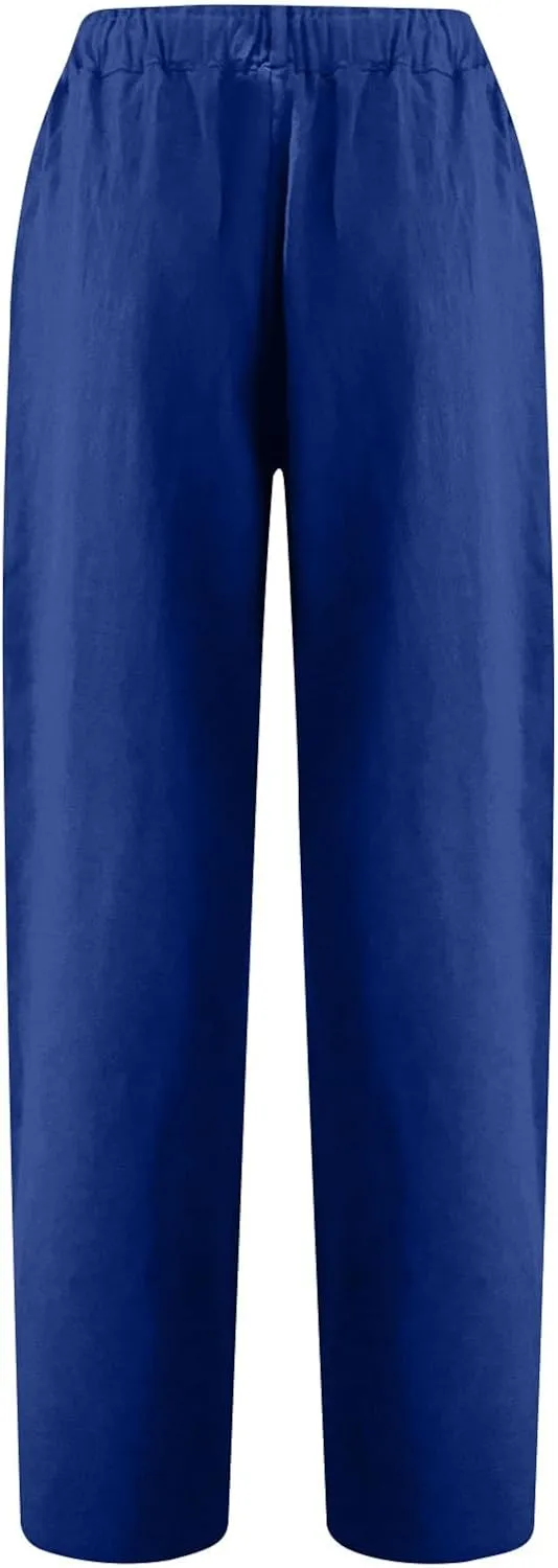 Women Cotton Linen Cropped Pants for Summer Pull on Elastic High Waisted Trouser Lightweight Dressy Outfit