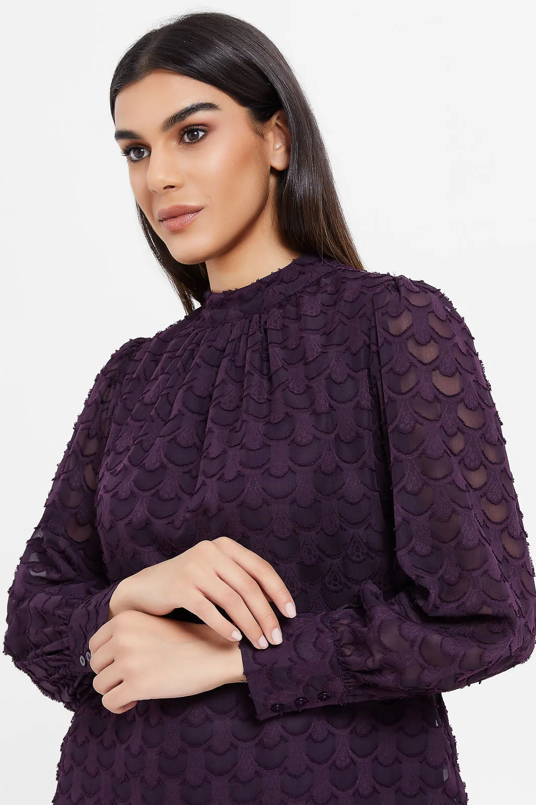 Women Purple Jacquard Blouse