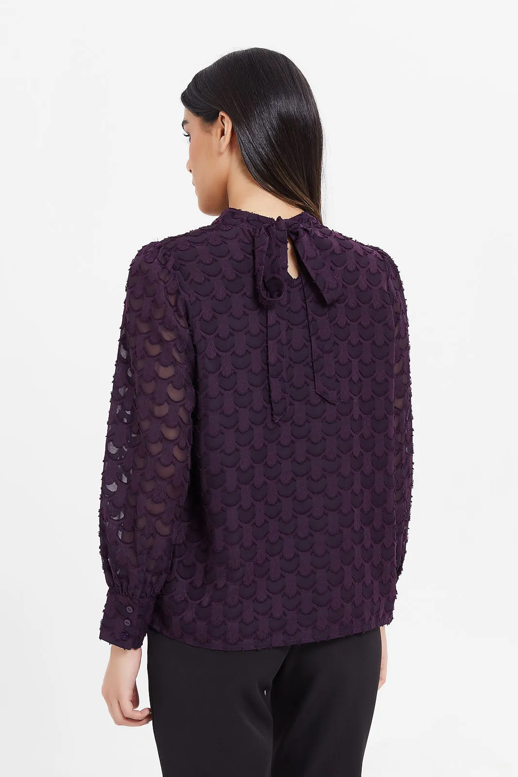 Women Purple Jacquard Blouse