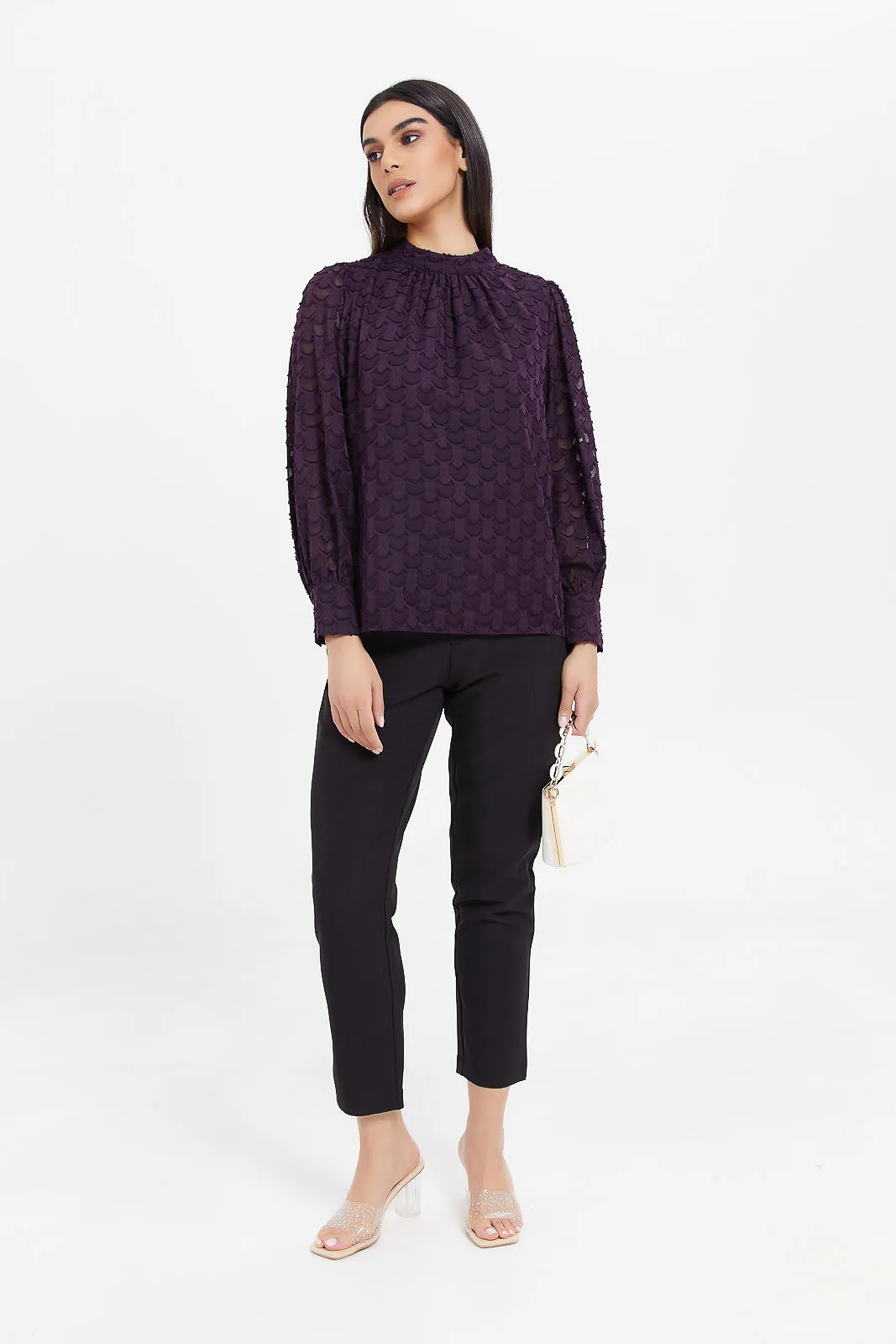 Women Purple Jacquard Blouse