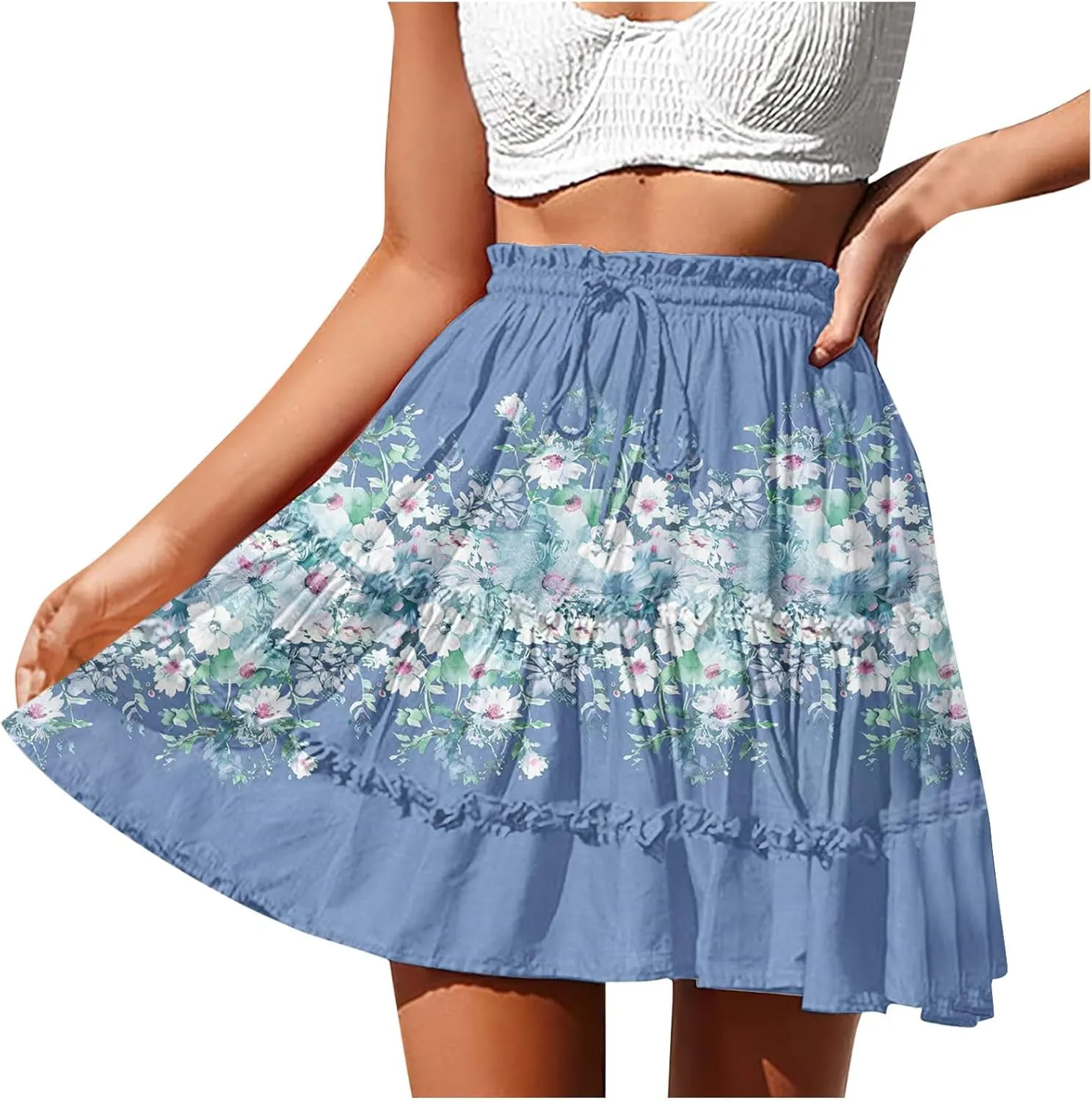 Women Skirt for Women Floral Graphic Skort Loose Medieval Pleated High Cut Peasant Basic Midi Skirt Y2K Drawstring