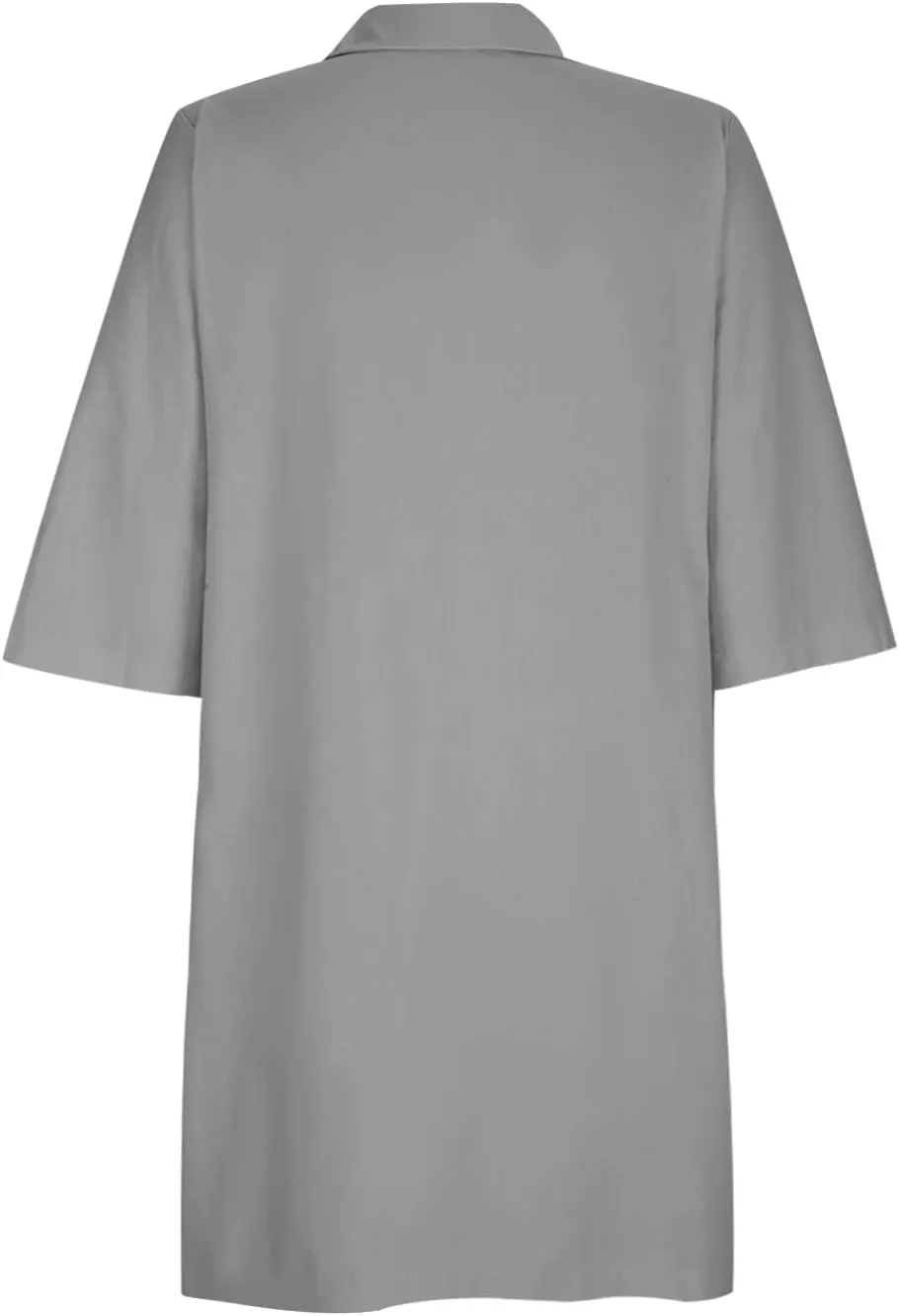 Womens Button Down Shirt Dress Summer Cotton Linen Dress V-Neck Mini Dress Casual Half Sleeve Loose Tunic Dresses