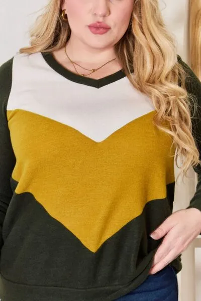 Women's Hailey & Co Full Size Colorblock V-Neck Blouse