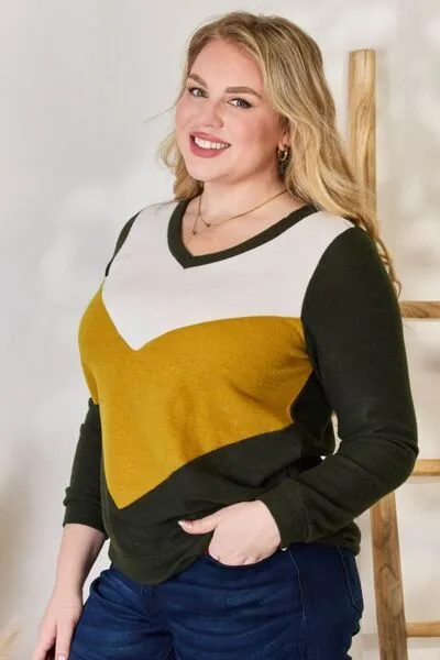 Women's Hailey & Co Full Size Colorblock V-Neck Blouse