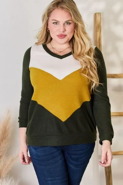 Women's Hailey & Co Full Size Colorblock V-Neck Blouse