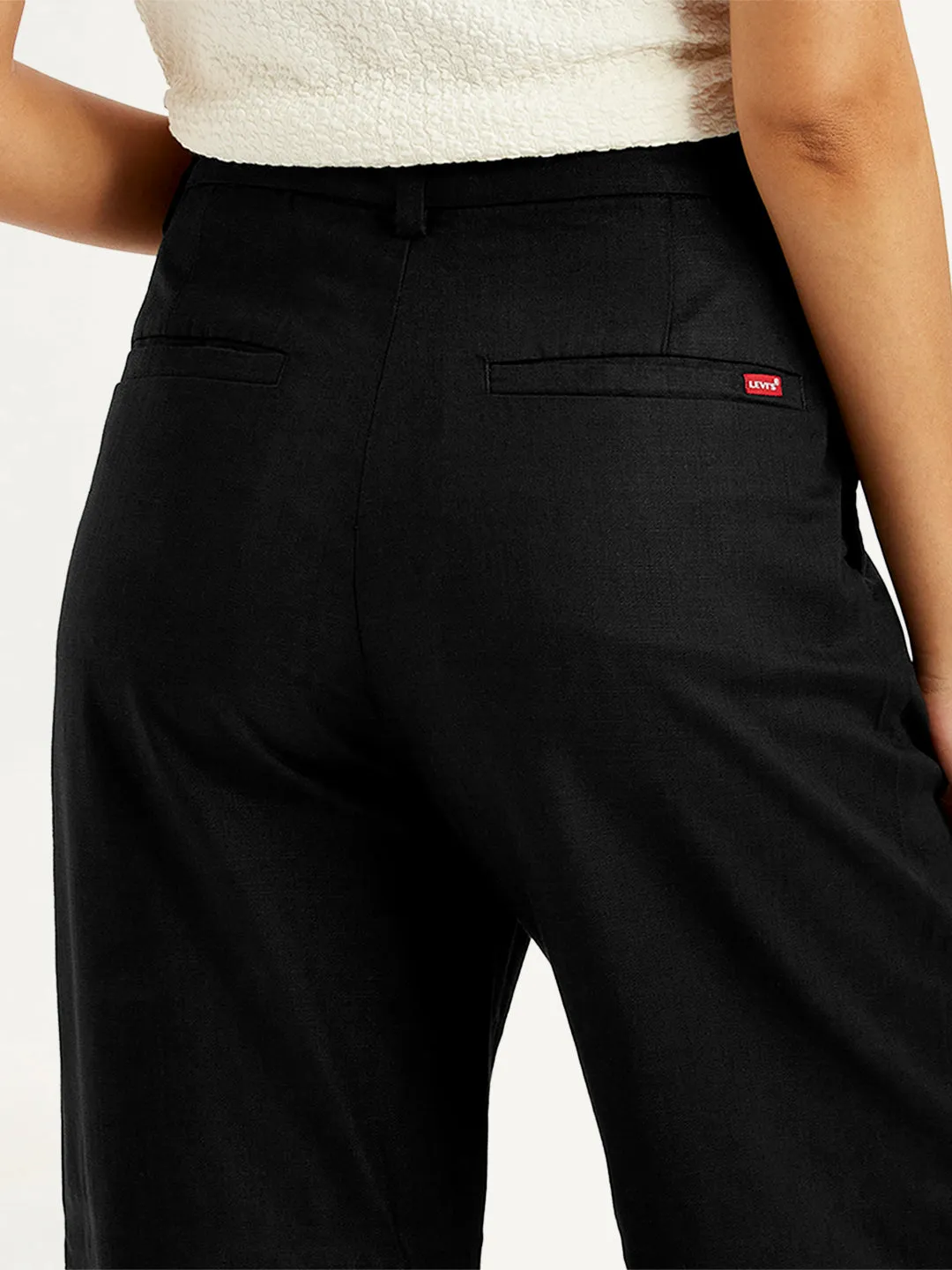 Women's High Rise Black Loose Fit Trousers