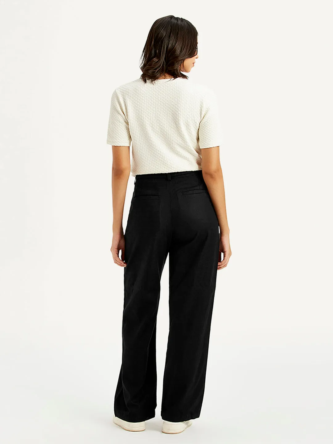 Women's High Rise Black Loose Fit Trousers